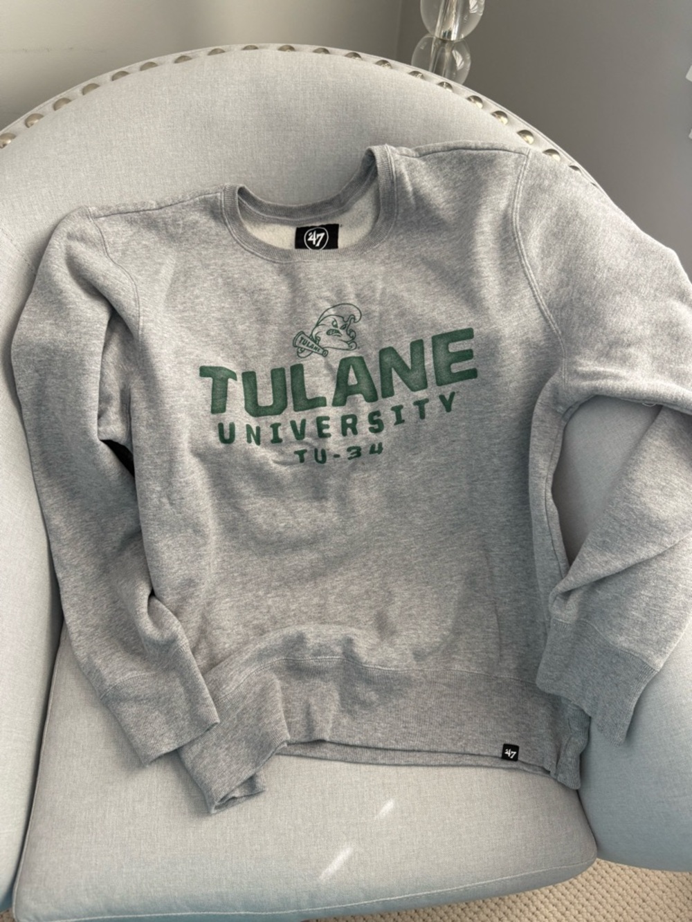 Tulane University Green Logo Crewneck Sweatshirt - Gray with Green Logo